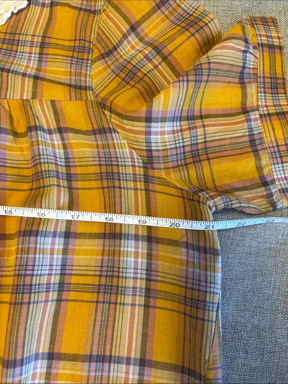 TWIK 100%cotton Plaid Lace-Trimmed Button Front Top, Sz L. - Picture 5 of 6